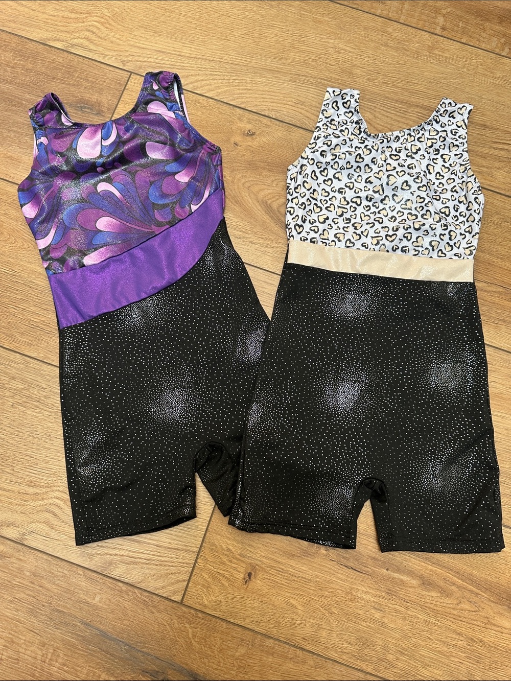 Girls Purple & Black Sparkle Gymnastics Shorts Leotard - Unbranded